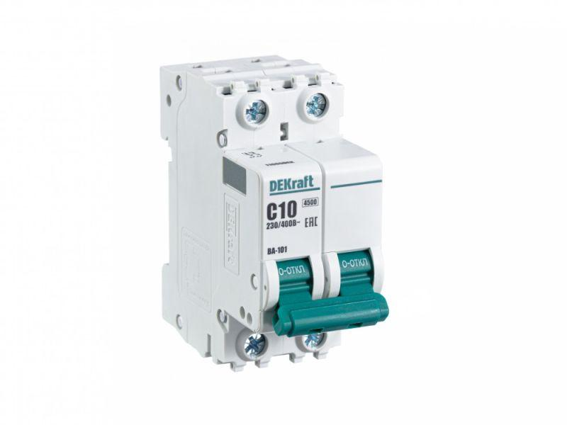 4dc70c9b-39a1-4461-8cc4-d781e99c2ed2 Выключатель автоматический двухполюсный 10А С ВА-101 4.5кА DEKraft